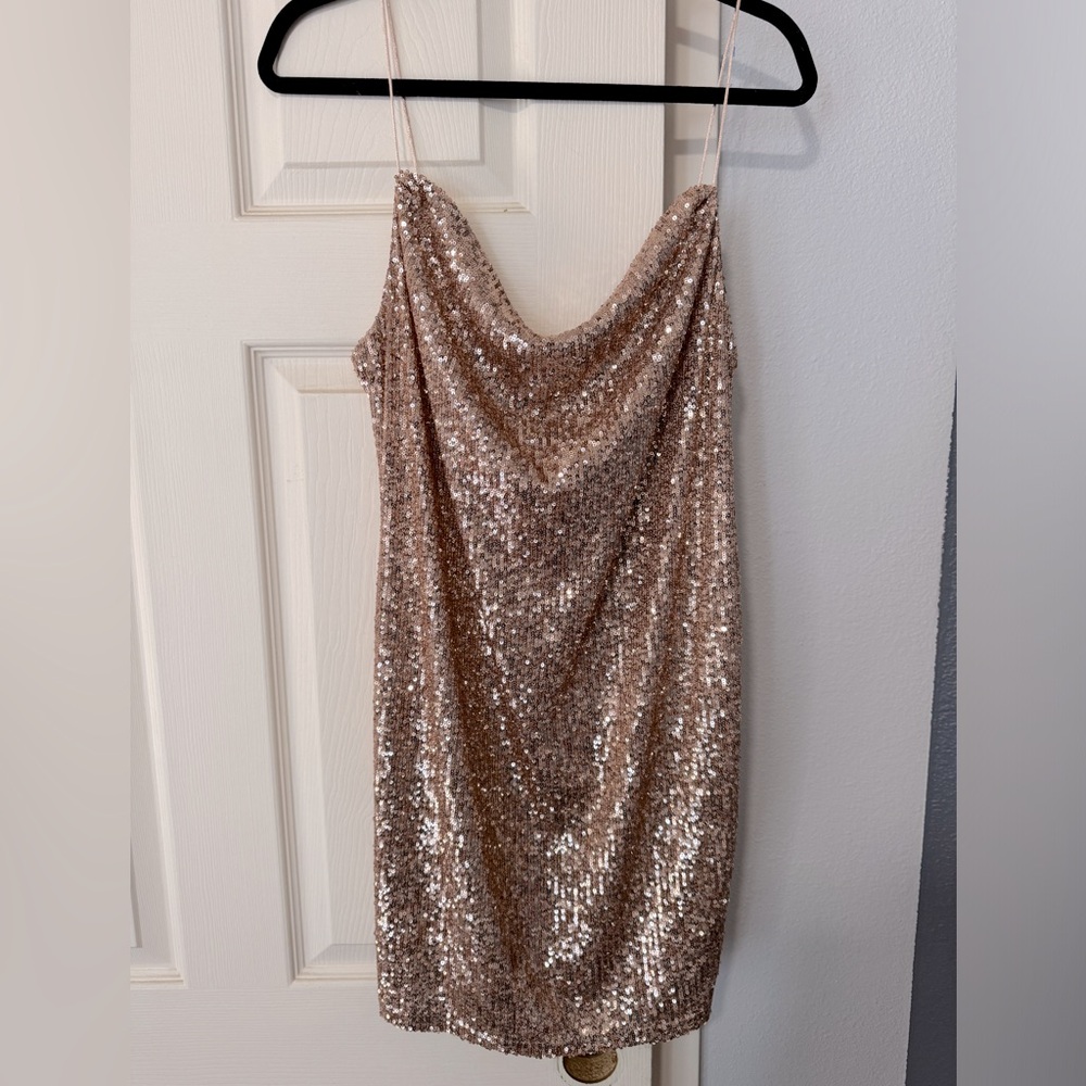Topshop Rose Gold Sequin Mini Dress NWT